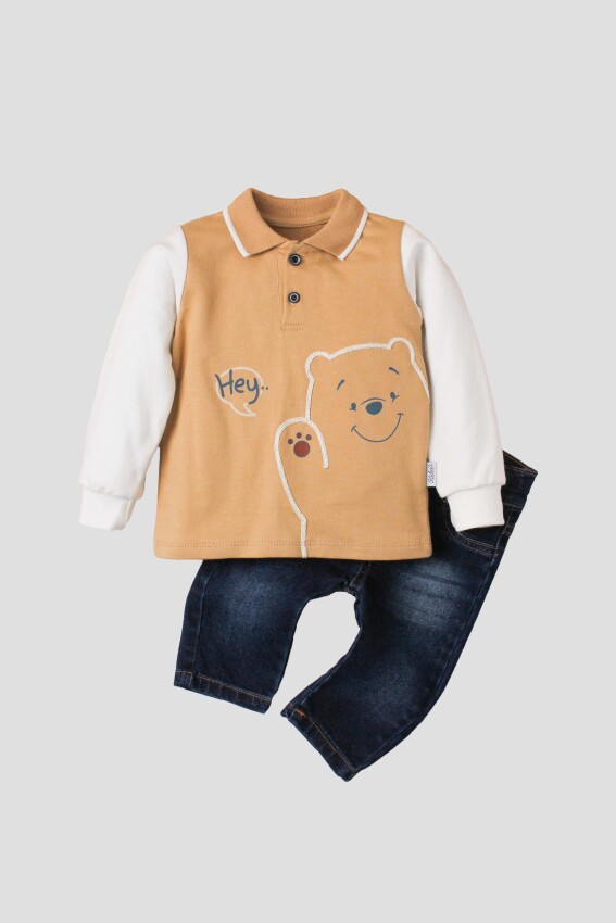 Toptan Erkek Bebek 2'li Sweat ve Kot Pantolon 9-24M Kidexs 1026-35035 - 1