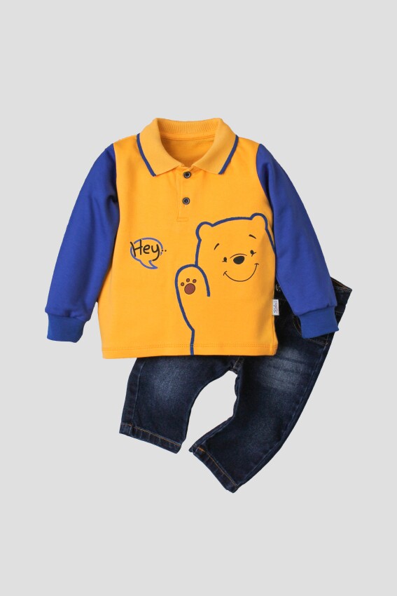 Toptan Erkek Bebek 2'li Sweat ve Kot Pantolon 9-24M Kidexs 1026-35035 - 2