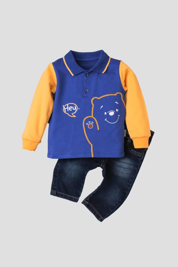 Toptan Erkek Bebek 2'li Sweat ve Kot Pantolon 9-24M Kidexs 1026-35035 - 3