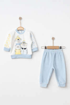 Toptan Erkek Bebek 2'li Sweatshirt ve Pantolon Takımı 3-9M Hoppidik 2017-2330 Mavi