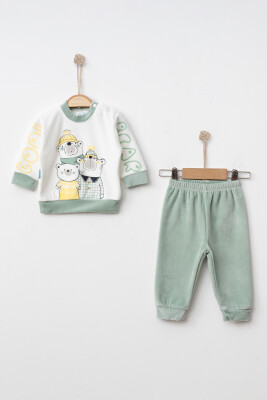 Toptan Erkek Bebek 2'li Sweatshirt ve Pantolon Takımı 3-9M Hoppidik 2017-2330 - 2