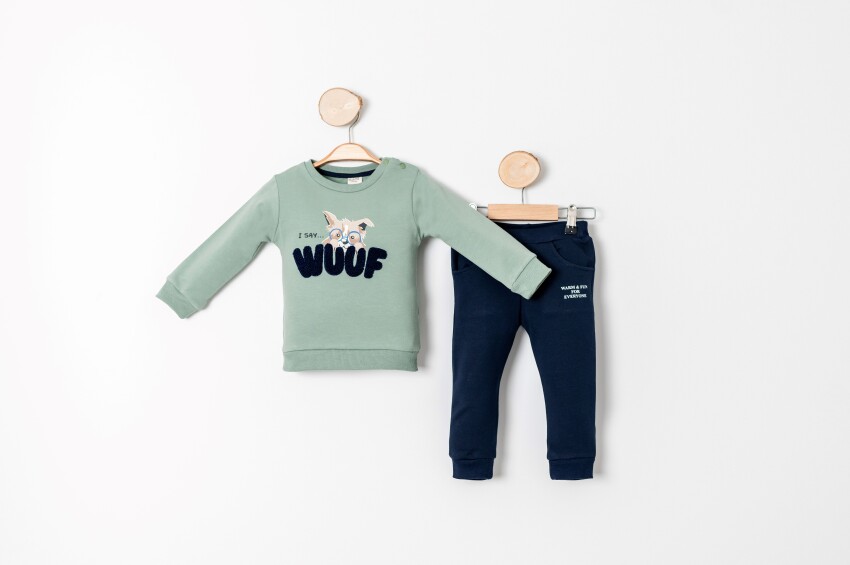 Toptan Erkek Bebek 2'li Sweatshirt ve Pantolon Takımı 9-24M Sani 1068-10007 - 2