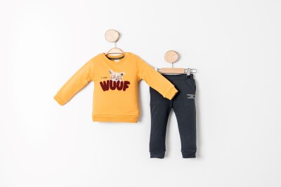Toptan Erkek Bebek 2'li Sweatshirt ve Pantolon Takımı 9-24M Sani 1068-10007 Hardal