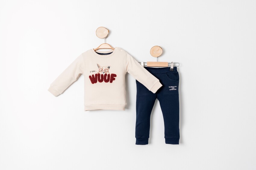 Toptan Erkek Bebek 2'li Sweatshirt ve Pantolon Takımı 9-24M Sani 1068-10007 - 4