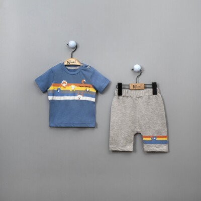 Toptan Erkek Bebek 2'li T-shirt ve Şort Takım 6-18M Kumru Bebe 1075-3839 İndigo