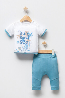 Toptan Erkek Bebek 2'li Tişört ve Pantolon Takımı 3-18M Tongs 1028-5254 Ekru