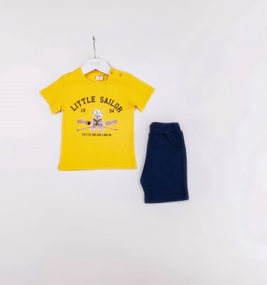 Toptan Erkek Bebek 2'li Tişört ve Şort Takımı 9-24M Sani 1068-9941 Sarı