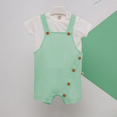 Toptan Erkek Bebek 2'li Tulum ve Tişört Takım 3-12M BabyZ 1097-4317 Yeşil