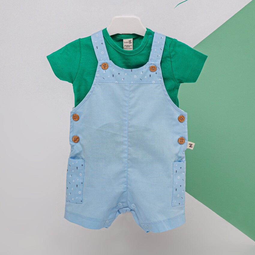 Toptan Erkek Bebek 2'li Tulum ve Tişört Takım 3-12M BabyZ 1097-4321 - 2