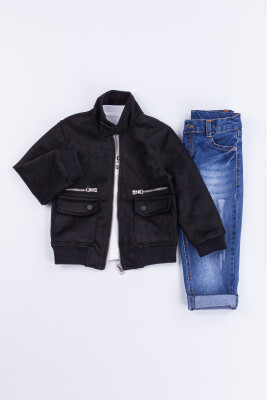 Toptan Erkek Bebek 3'lü Ceket, Body ve Kot Pantolon Takım 2-5Y Gold Class 1010-2505 Siyah