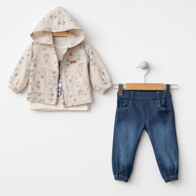 Toptan Erkek Bebek 3'lü Ceket, Body ve Kot Pantolon Takımı 6-24M BonBon 2056-5001 Mavi