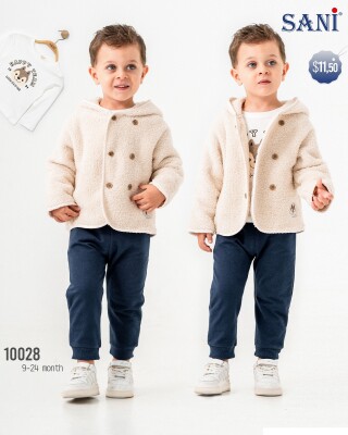 Toptan Erkek Bebek 3'lü Ceket Body ve Pantolon Takım 9-24M Sani 1068-10028 - 1