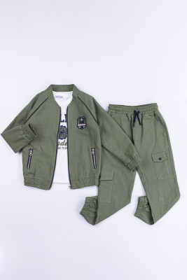 Toptan Erkek Bebek 3'lü Ceket, Body ve Pantolon Takımı 6-24M Gold Class 1010-1516 Yeşil