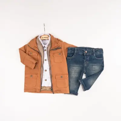 Toptan Erkek Bebek 3'lü Ceket, Gömlek ve Kot Pantolon Takım 6-24M Bubbly 2035-370 - Bubbly (1)