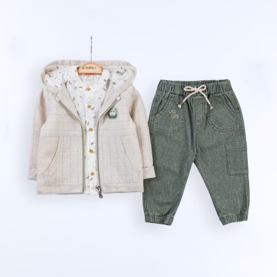 Toptan Erkek Bebek 3'lü Ceket, Gömlek ve Kot Pantolon Takım 9-24M Bombili 1004-6698 Mint Yeşili