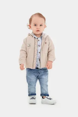 Toptan Erkek Bebek 3'lü Ceket, Gömlek ve Kot Pantolon Takımı 6-24M Bubbly 2035-372 Bej