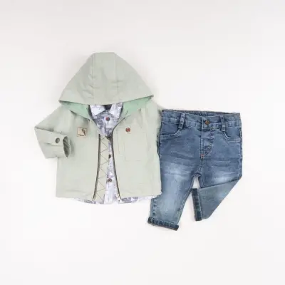 Toptan Erkek Bebek 3'lü Ceket, Gömlek ve Kot Pantolon Takımı 6-24M Bubbly 2035-372 - 2