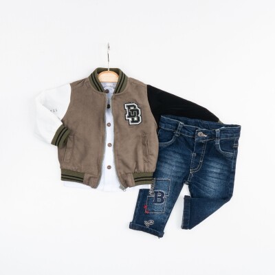 Toptan Erkek Bebek 3'lü Ceket, Gömlek ve Pantolon Takım 6-24M Bubbly 2035-1573 Haki