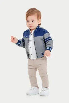 Toptan Erkek Bebek 3'lü Ceket, Gömlek ve Pantolon Takım 6-24M Bubbly 2035-389 Gri