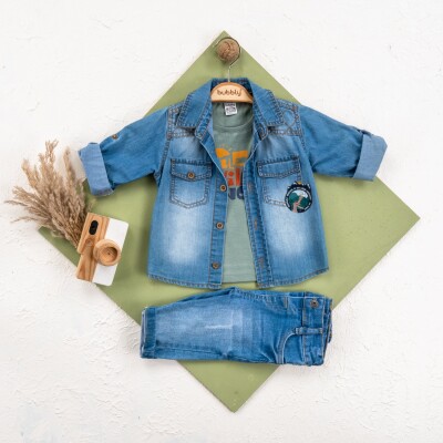Toptan Erkek Bebek 3'lü Ceket, Pantolon ve Tişört Takım 6-24M Bubbly 2035-454 Açık Mavi