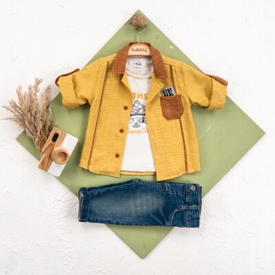 Toptan Erkek Bebek 3'lü Ceket, Pantolon ve Tişört Takım 6-24M Bubbly 2035-456 Sarı