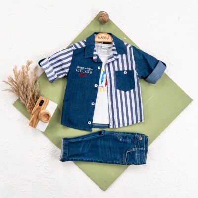 Toptan Erkek Bebek 3'lü Ceket, Pantolon ve Tişört Takımı 6-24M Bubbly 2035-453 - Bubbly