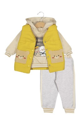 Toptan Erkek Bebek 3'lü Ceket Sweatshirt ve Pantolon 6-18M Boncuk Bebe 1006-215 Hardal