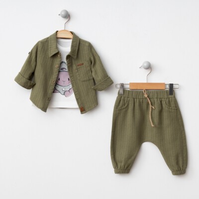 Toptan Erkek Bebek 3'lü Gömlek, Body ve Pantolon Takımı 6-24M BonBon 2056-6002 - 2