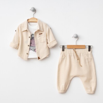 Toptan Erkek Bebek 3'lü Gömlek, Body ve Pantolon Takımı 6-24M BonBon 2056-6002 - 4