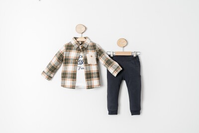 Toptan Erkek Bebek 3'lü Gömlek, Body ve Pantolon Takımı 9-24M Sani 1068-10000 - Sani (1)