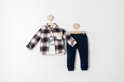 Toptan Erkek Bebek 3'lü Gömlek, Body ve Pantolon Takımı 9-24M Sani 1068-10000 - Sani