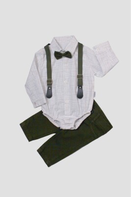Toptan Erkek Bebek 3'lü Gömlek Pantolon ve Askı Takım 6-24M Kidexs 1026-35041 - Kidexs (1)