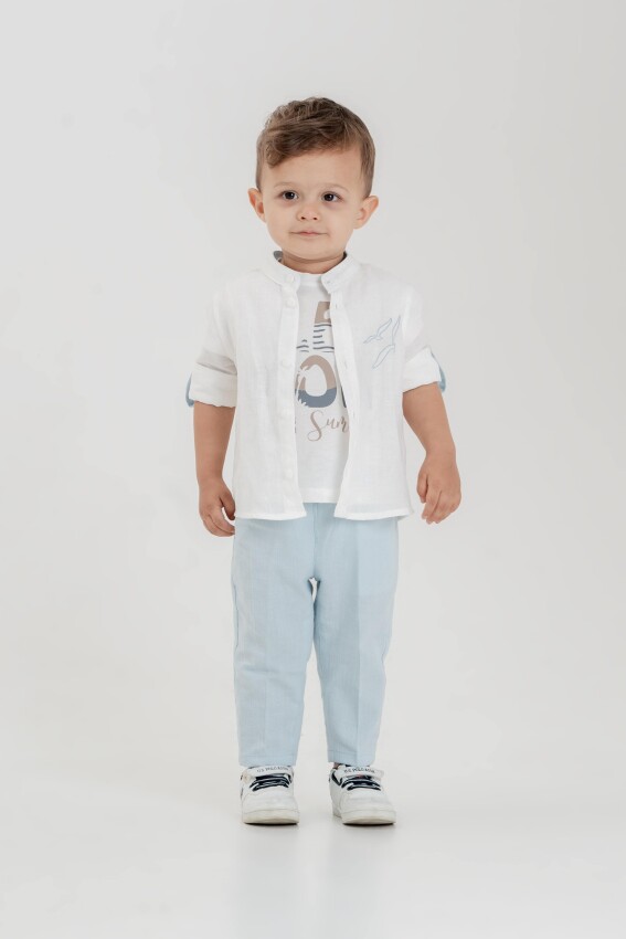 Toptan Erkek Bebek 3'lü Gömlek, Tişört ve Pantolon Takımı 9-24M Lemon 1015-10004 - 1