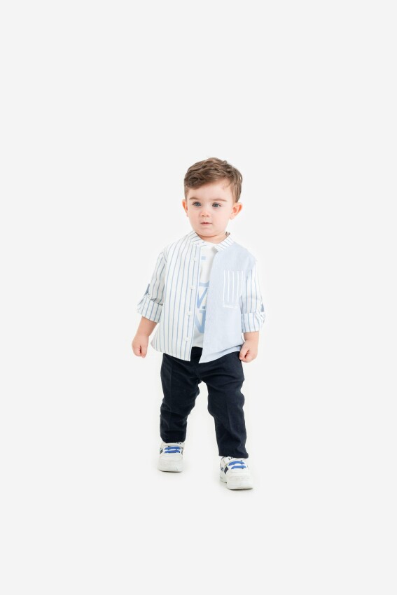 Toptan Erkek Bebek 3'lü Gömlek, Tişört ve Pantolon Takımı 9-24M Lemon 1015-10014 - 1