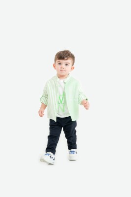 Toptan Erkek Bebek 3'lü Gömlek, Tişört ve Pantolon Takımı 9-24M Lemon 1015-10014 - Lemon (1)