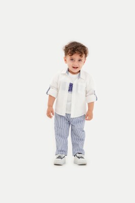 Toptan Erkek Bebek 3'lü Gömlek, Tişört ve Pantolon Takımı 9-24M Lemon 1015-9982 - 3