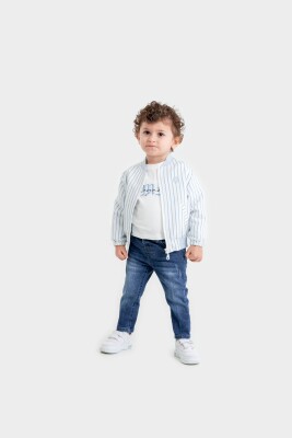 Toptan Erkek Bebek 3'lü Kolej Ceketi, Tişört ve Pantolon Takımı 9-24M Lemon 1015-9998 Mavi