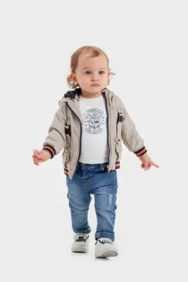 Toptan Erkek Bebek 3'lü Pantolon, Ceket ve Tişört Takımı 6-24M Bubbly 2035-1561 Bej