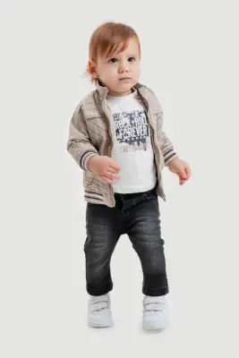 Toptan Erkek Bebek 3'lü Pantolon, Ceket ve Tişört Takımı 6-24M Bubbly 2035-1563 - Bubbly (1)