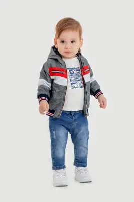 Toptan Erkek Bebek 3'lü Pantolon, Ceket ve Tişört Takımı 6-24M Bubbly 2035-1567 - Bubbly (1)