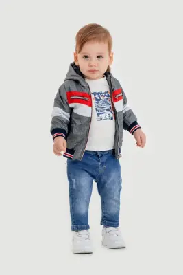 Toptan Erkek Bebek 3'lü Pantolon, Ceket ve Tişört Takımı 6-24M Bubbly 2035-1567 - 2