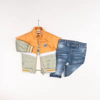 Toptan Erkek Bebek 3'lü Pantolon, Ceket ve Tişört Takımı 6-24M Bubbly 2035-1569 Mint Yeşili