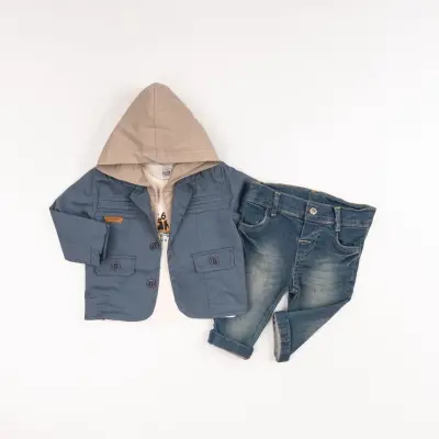 Toptan Erkek Bebek 3'lü Pantolon, Ceket ve Tişört Takımı 6-24M Bubbly 2035-347 - Bubbly (1)