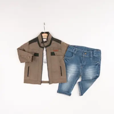 Toptan Erkek Bebek 3'lü Pantolon, Ceket ve Tişört Takımı 6-24M Bubbly 2035-352 - Bubbly (1)