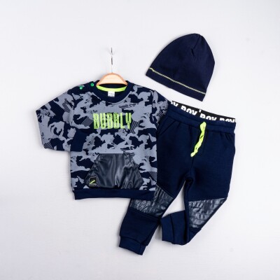 Toptan Erkek Bebek 3'lü Sweat Şapka ve Pantolon Takım 6-24M Bubbly 2035-4060 - Bubbly (1)