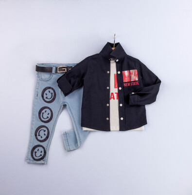 Toptan Erkek Bebek 3'ü Ceket, Body ve Kot Pantolon Takımı 6-24M Gold Class 1010-1221 - 2