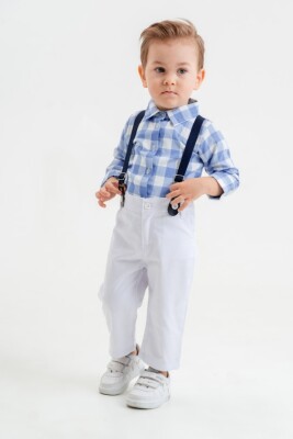 Toptan Erkek Bebek 4'lü Pantolon Gömlek Papyon ve Askılı Takım 9-24M KidsRoom 1031-6012 Beyaz