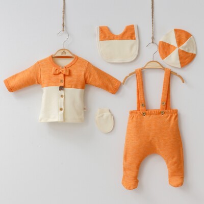 Toptan Erkek Bebek 5'li Body Tulum Şapka Eldiven ve Önlük Takım 0-3M Minizeyn 2014-7039 - Minizeyn