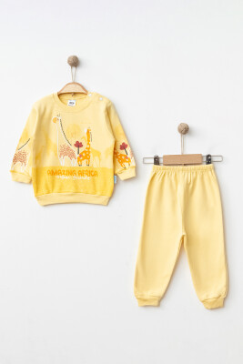 Toptan Erkek Bebek Baskılı 2'li Pijama Takımı 9-18M Hoppidik 2017-2340 Sarı