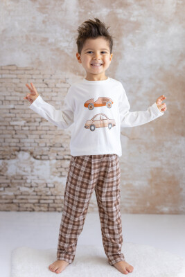 Toptan Erkek Bebek Baskılı T-shirt ve Ekose Pantolon Takım 9-48M Mininio 2062-252M1ARB71 - Mininio